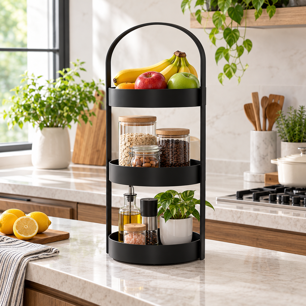 Danny Home 3-Tier Round Storage Shelf – 73.5cm in use