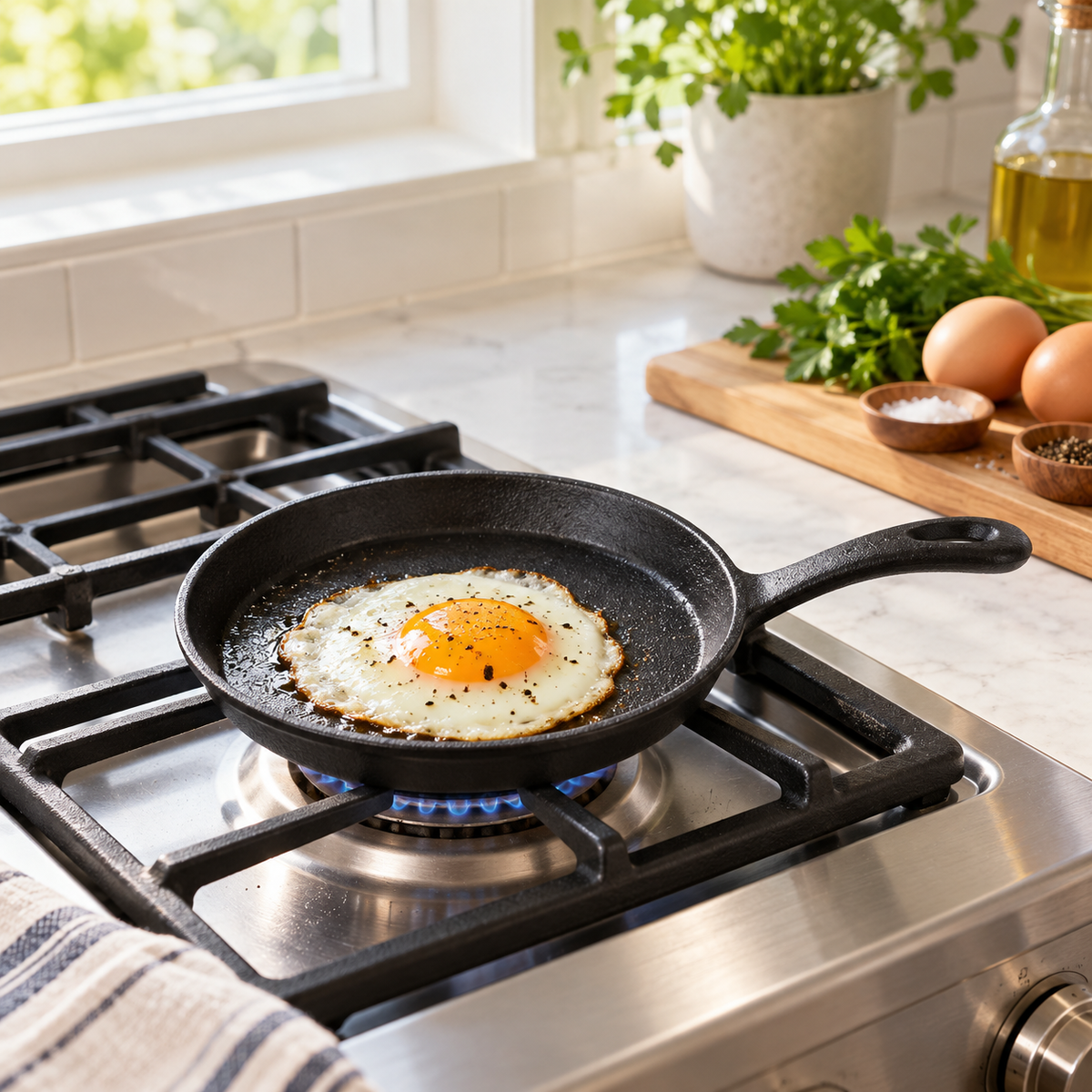 Danny Home 16cm Cast Iron Skillet in use