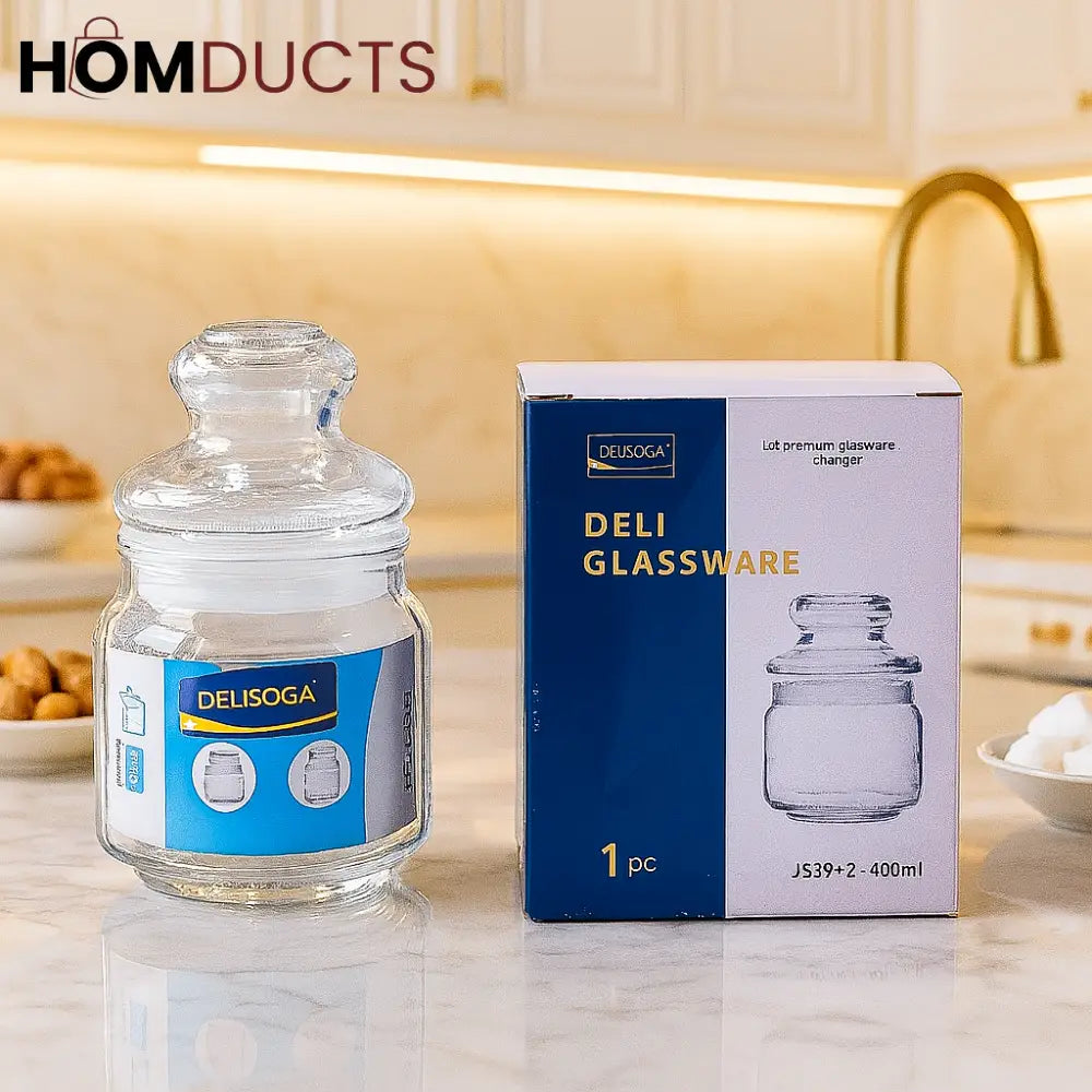 DELISOGA 400ml Glass Storage Jar with Lid – Premium Airtight