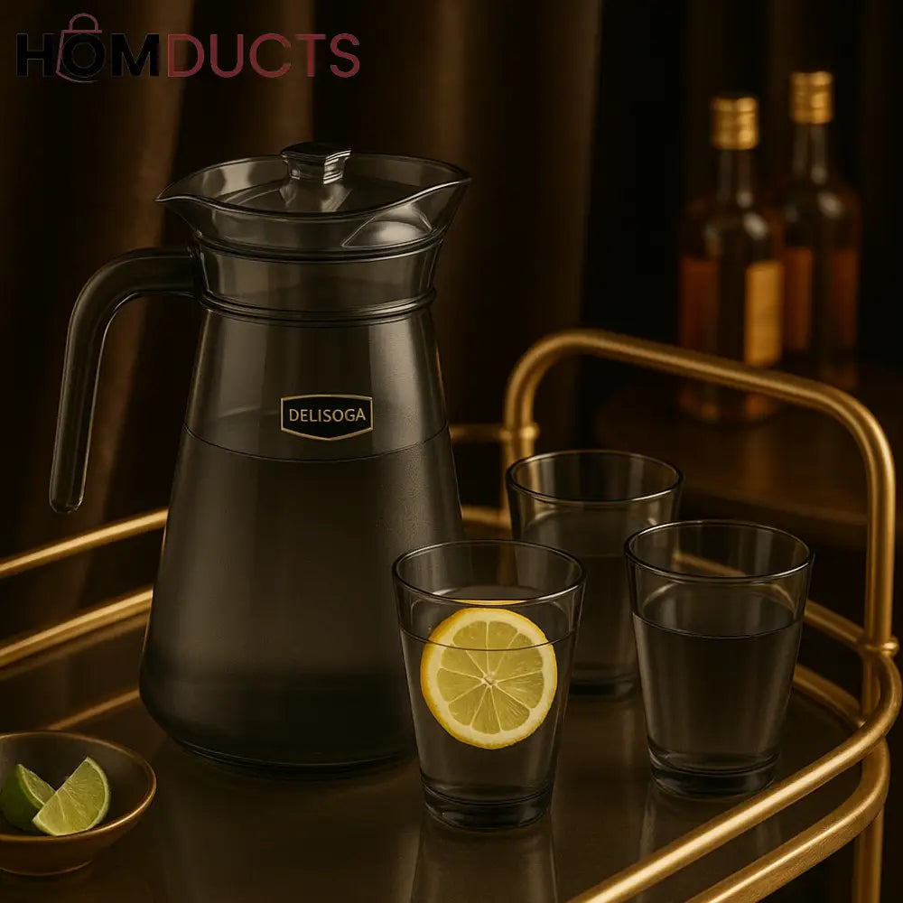 Delisoga 7-Piece Smoked Glassware Set – Pitcher with 6 Matching Tumblers