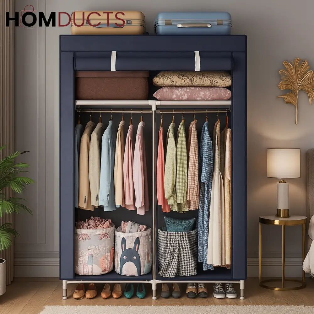 Deluxe Fabric Wardrobe Closet – Freestanding Clothes Organizer with Cover