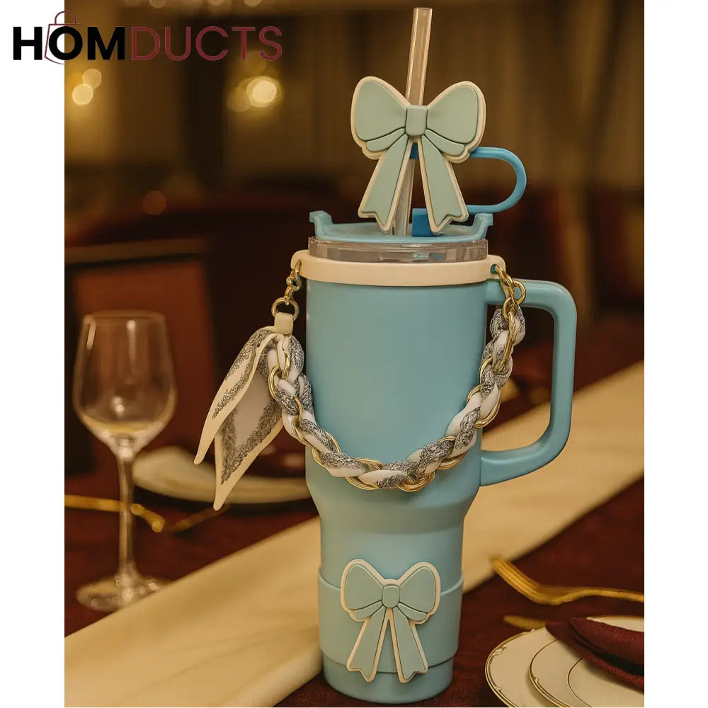 Elegant Blue Tumbler Accessory Set – Bow & Scarf Edition