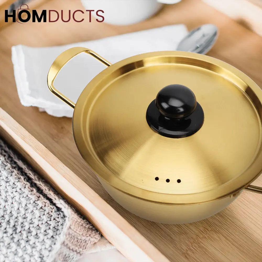 Elegant Gold Korean-Style Aluminum Pot with Lid – Lightweight & Heat-Resistant Noodle Cooking Pan 22cm