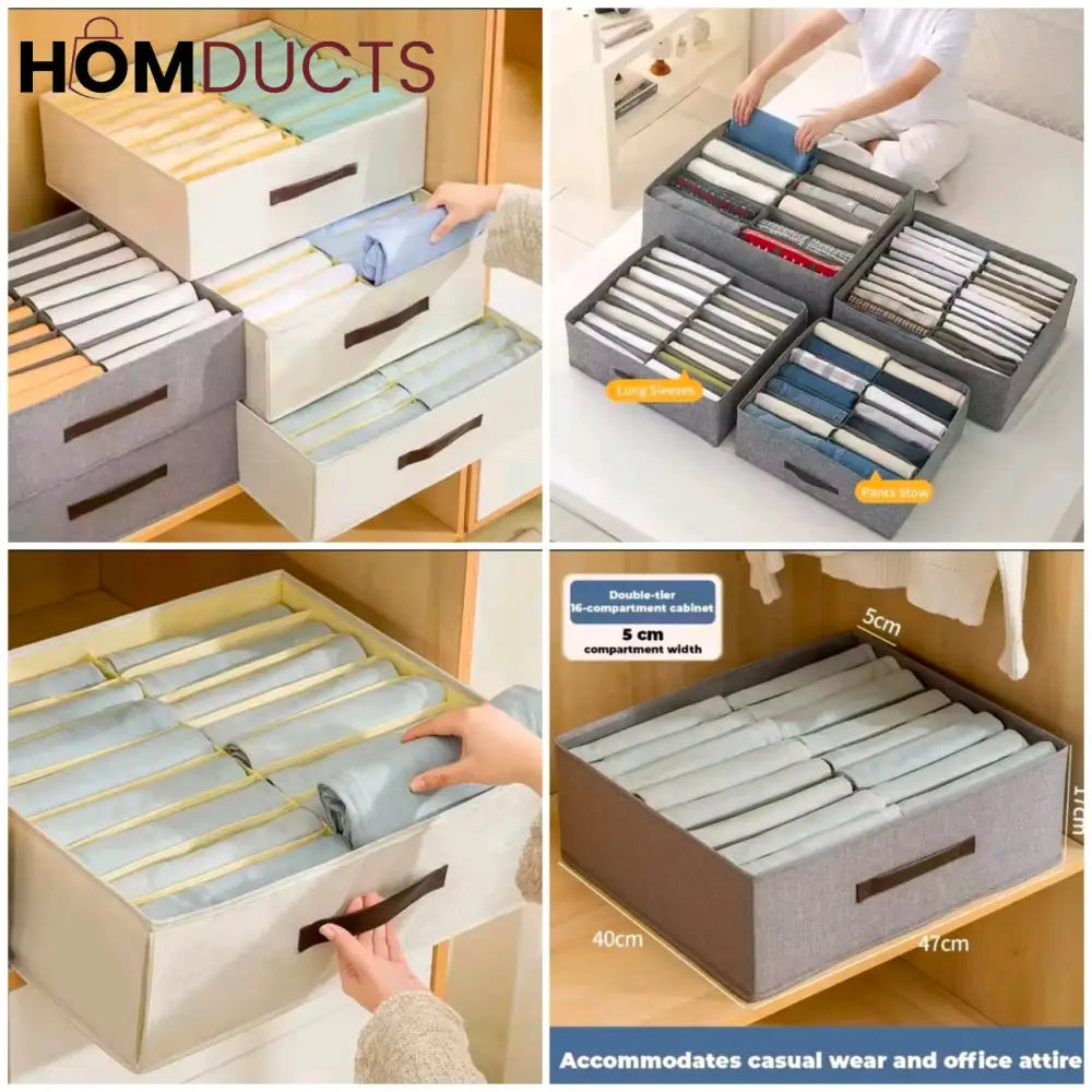 Foldable Closet Drawer Organizer with Handles – 16-Grid Fabric Storage Box for Jeans Pants & Clothes
