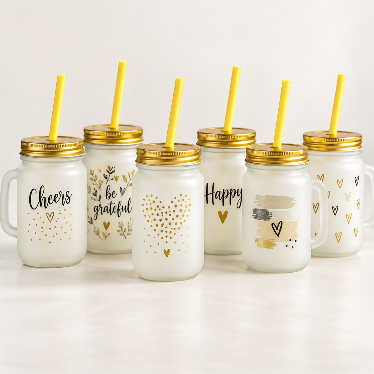 Frosted mason jar mugs with lid and straw 450ml