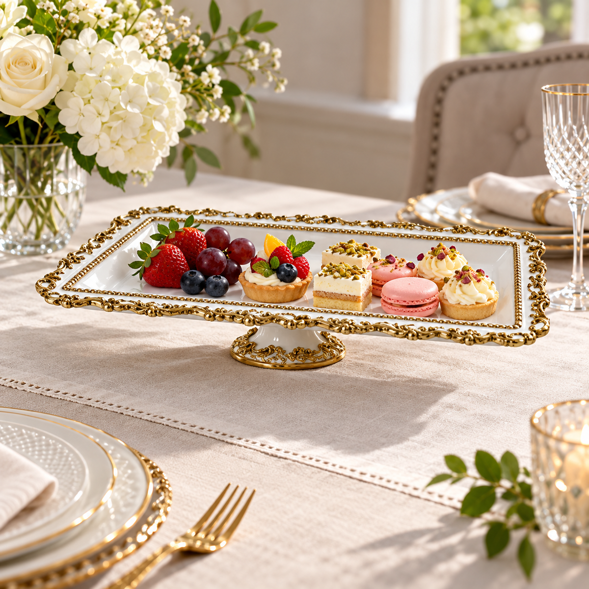 Luxury Oval Pedestal Fruit Plate features and details