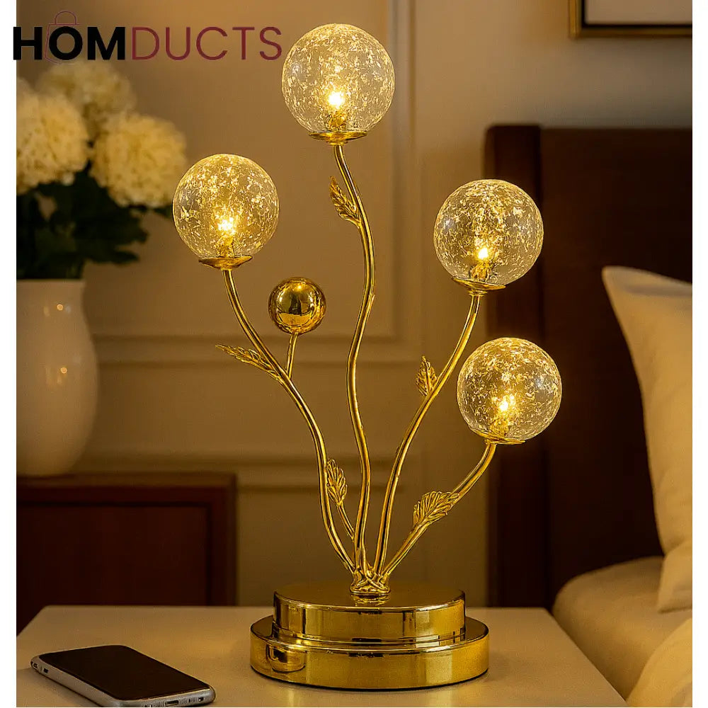 Gold Crystal Globe Table Lamp – Modern Luxury Nightstand Lighting