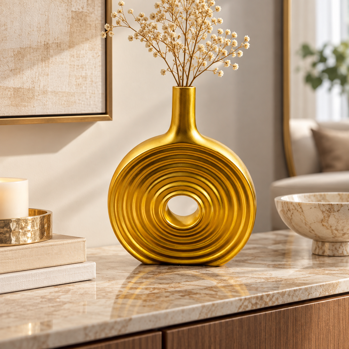 Gold Ripple Donut Resin Decorative Vase
