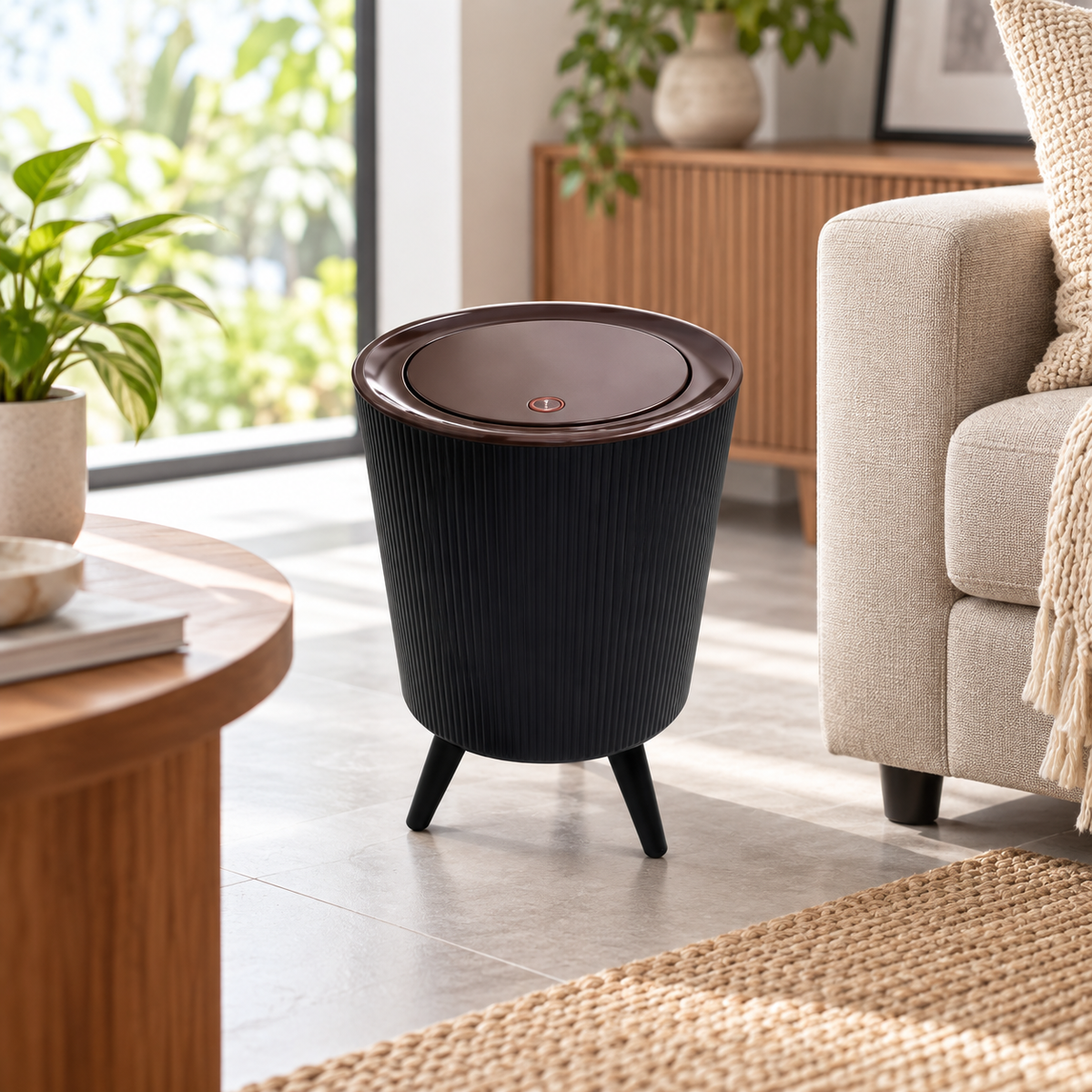 9L Press-Lid Dustbin – Black Round