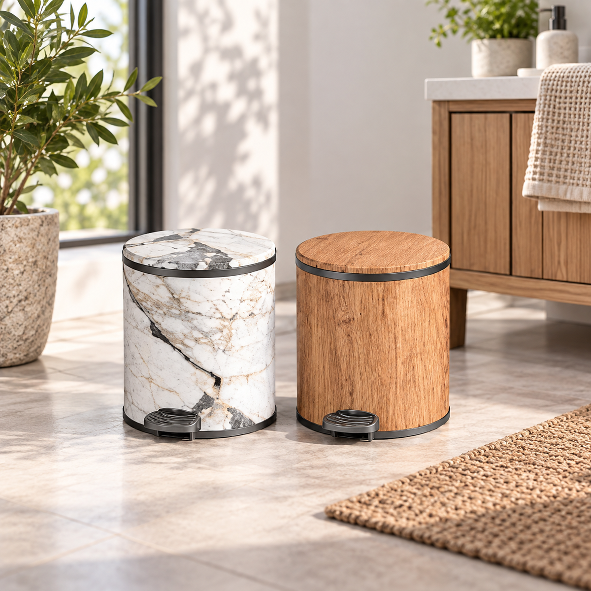 7L Marble & Wood Design Dustbin