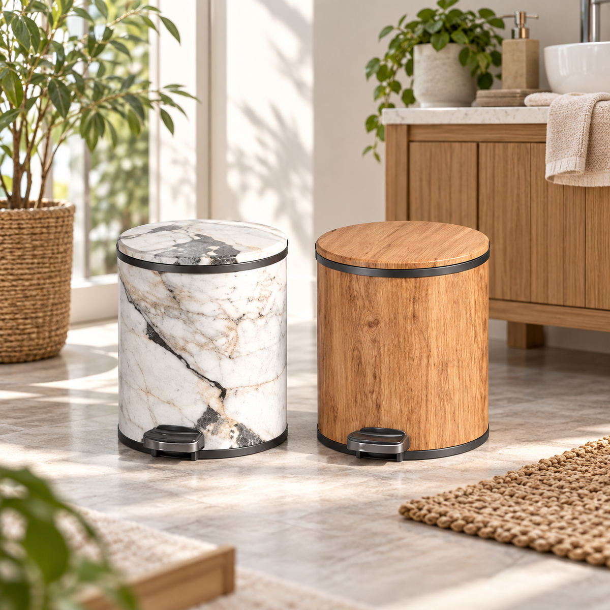 11L Marble & Wood Design Dustbin