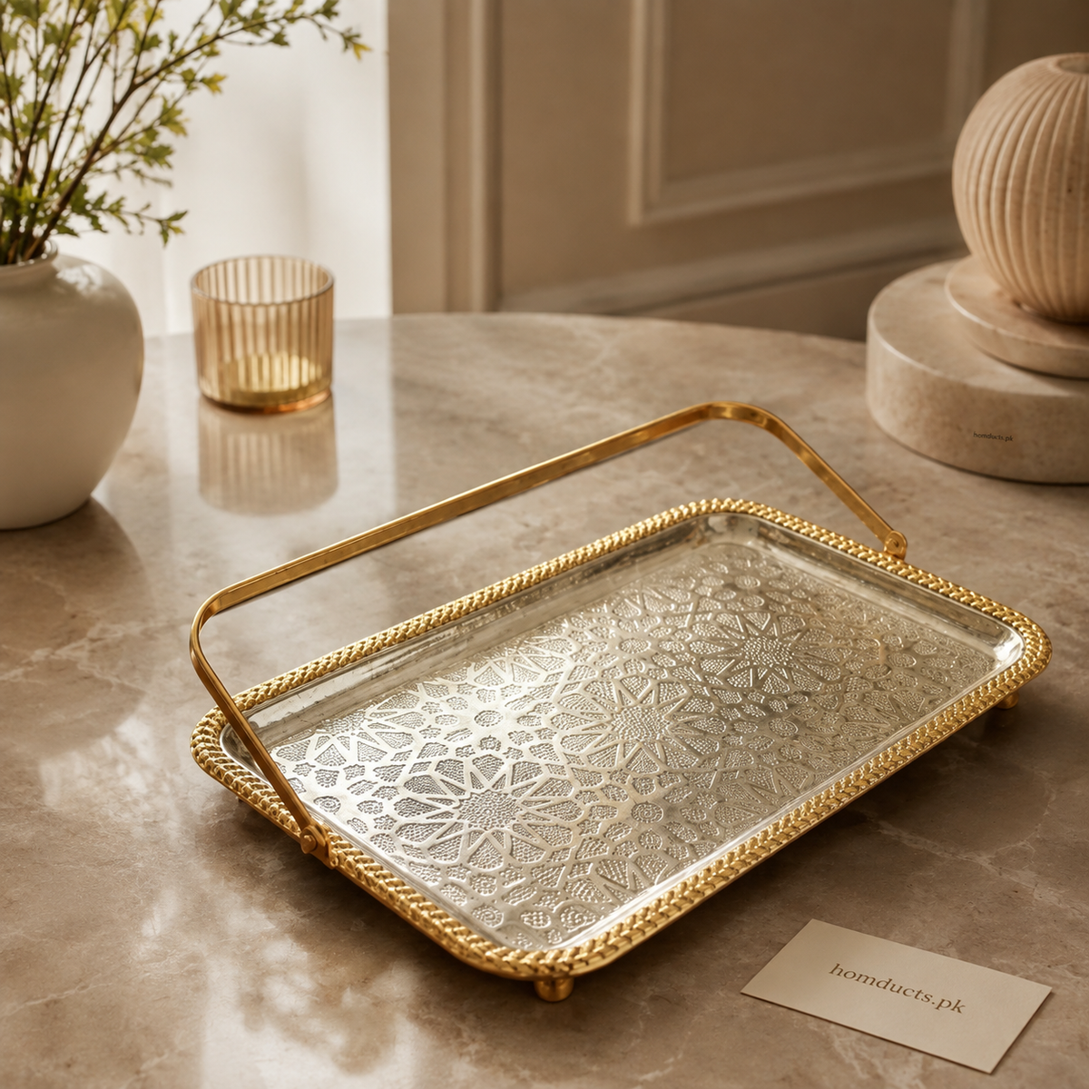 Luxury golden stainless steel rectangular serving tray 17 by 28cm