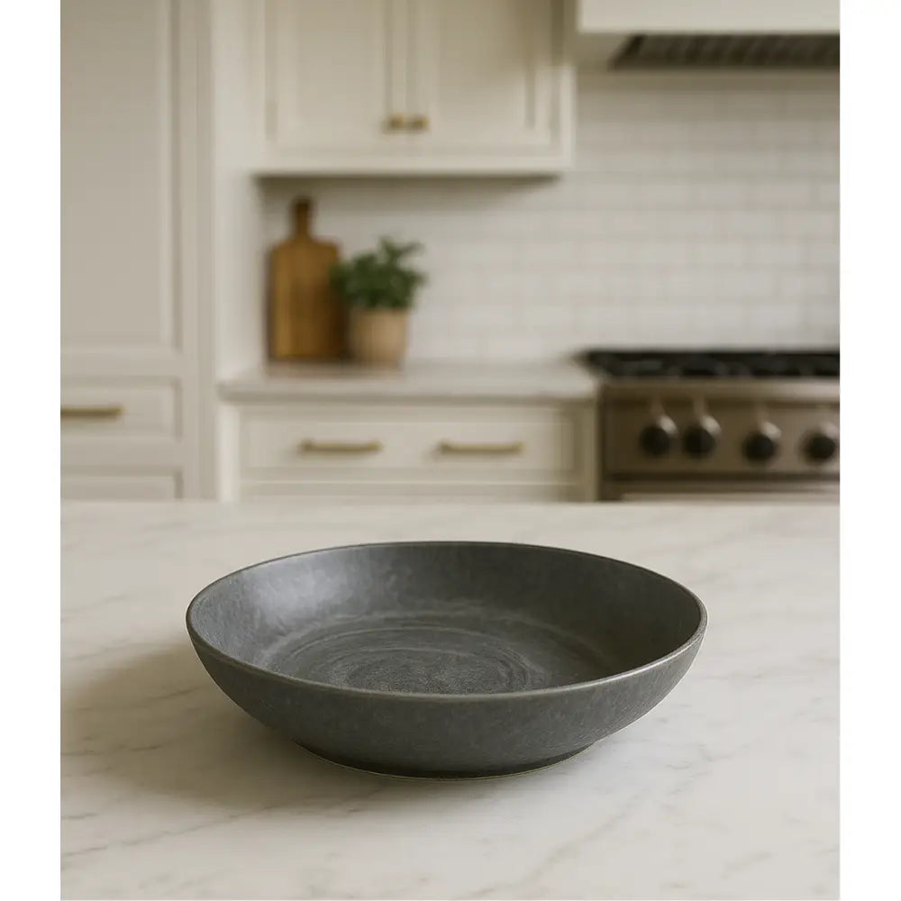Grey Deep Ceramic Plate – Marbled Matte Finish