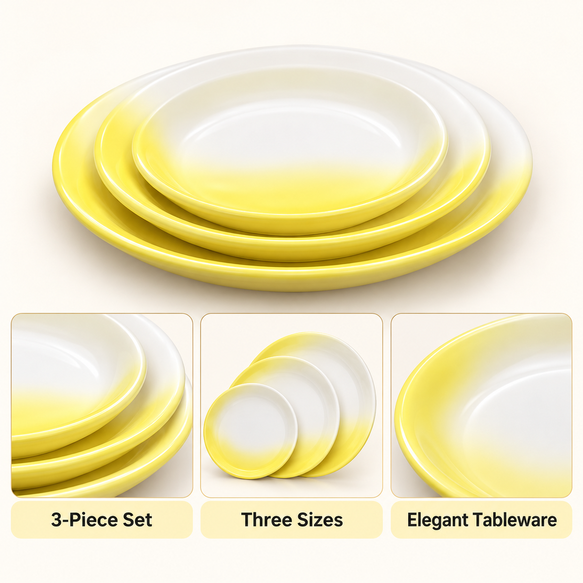 3-Piece Yellow Gradient Dinner Plate Set features and details