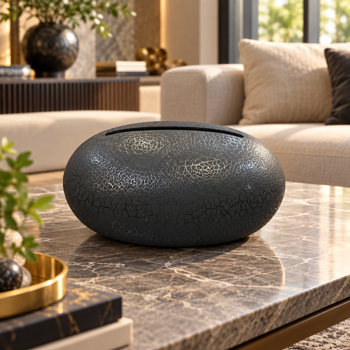 Harmain G2-13 charcoal oval crackle tissue box