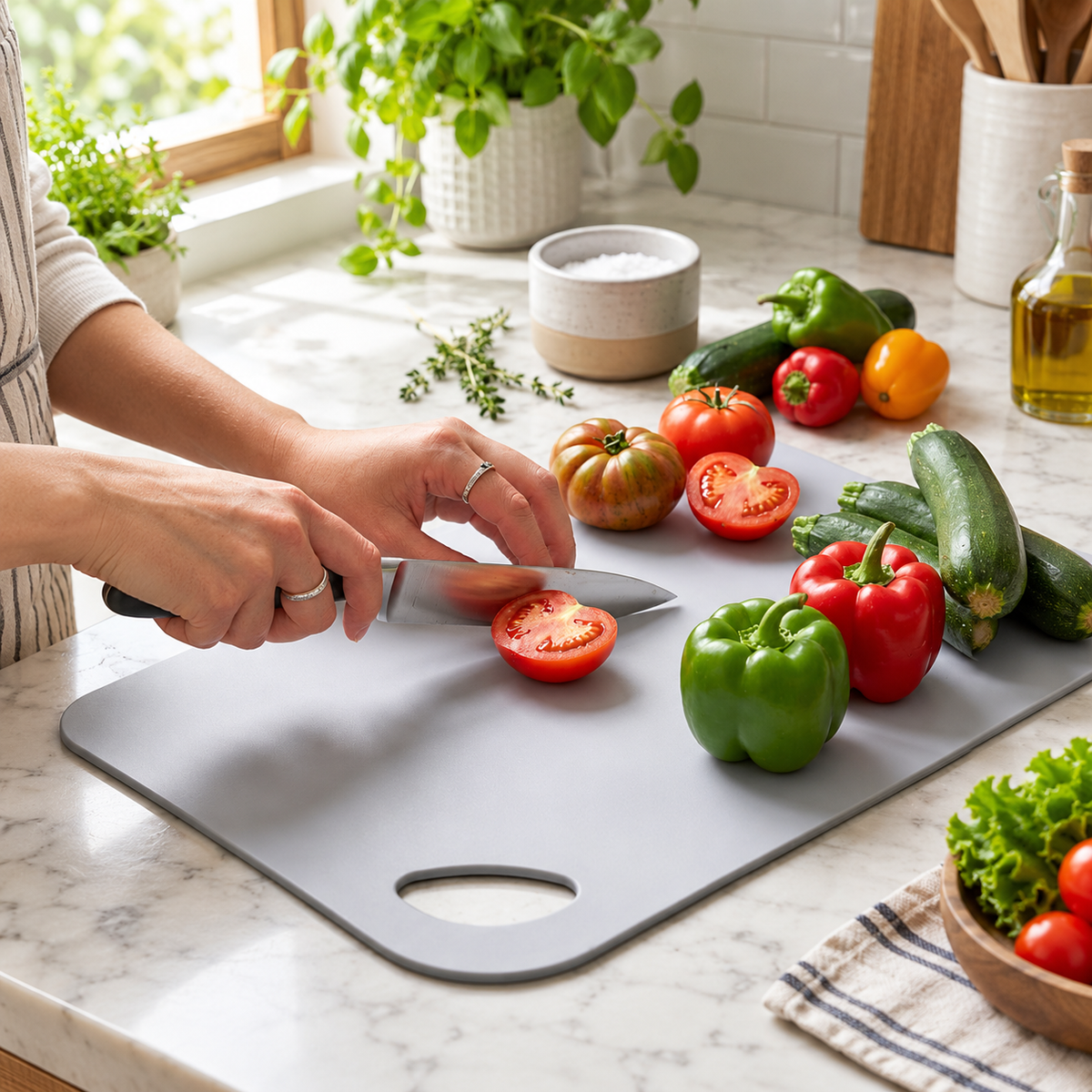 Large multipurpose kitchen cutting board with handle