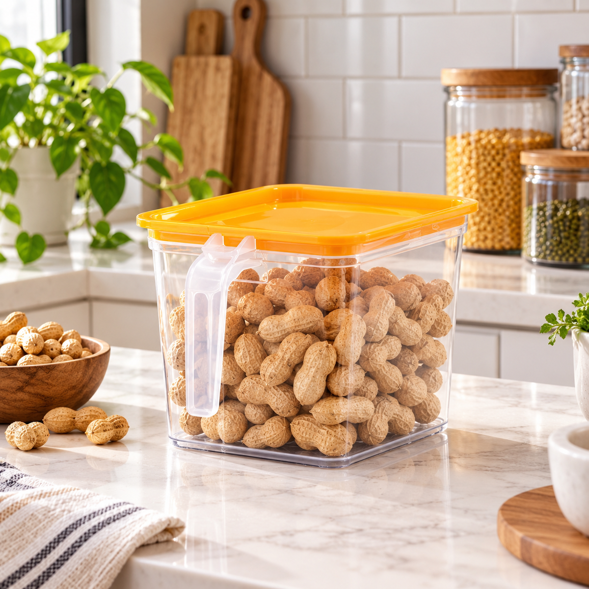 Smart square pantry food storage box with flip pour lid