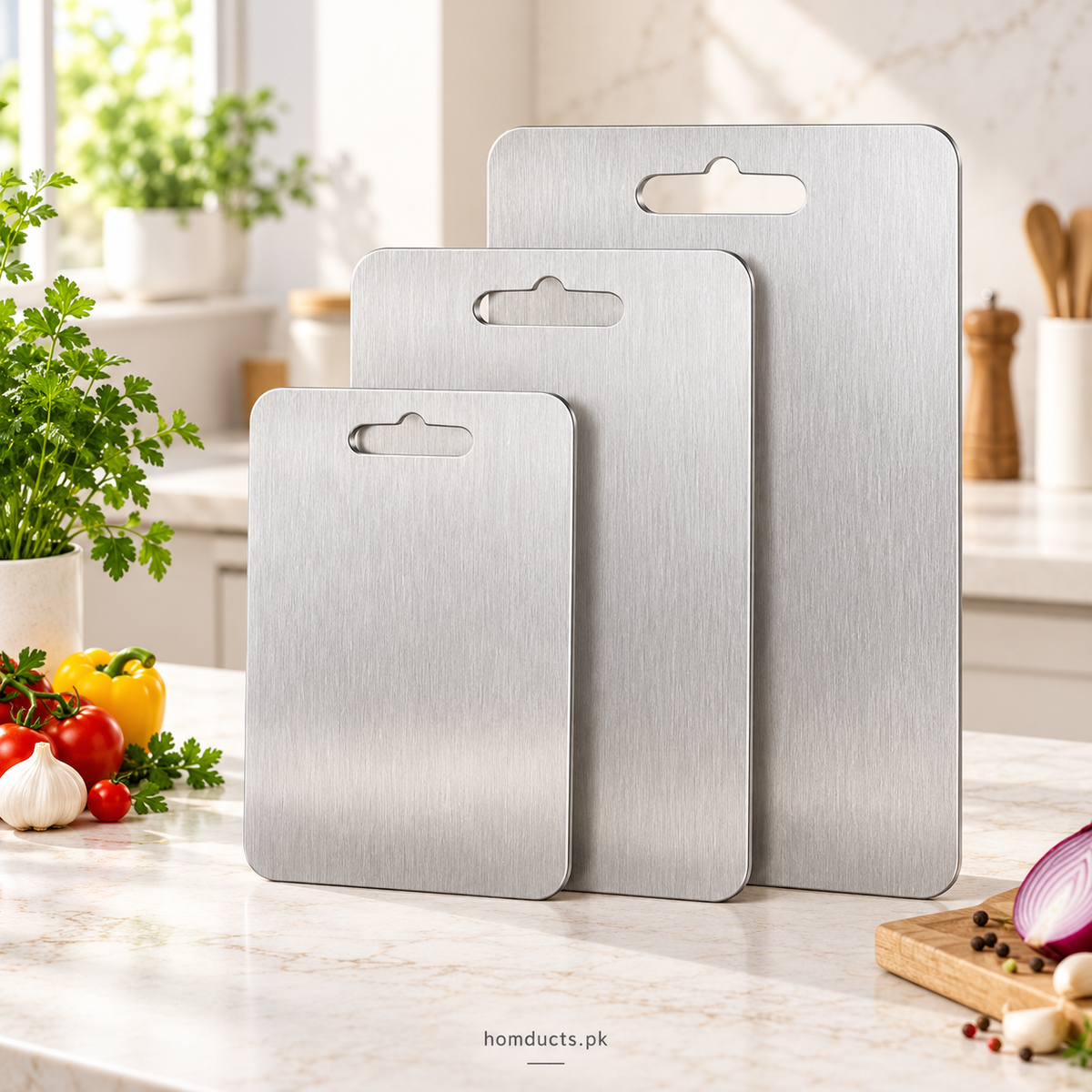 Stainless steel double-sided cutting boards in three sizes
