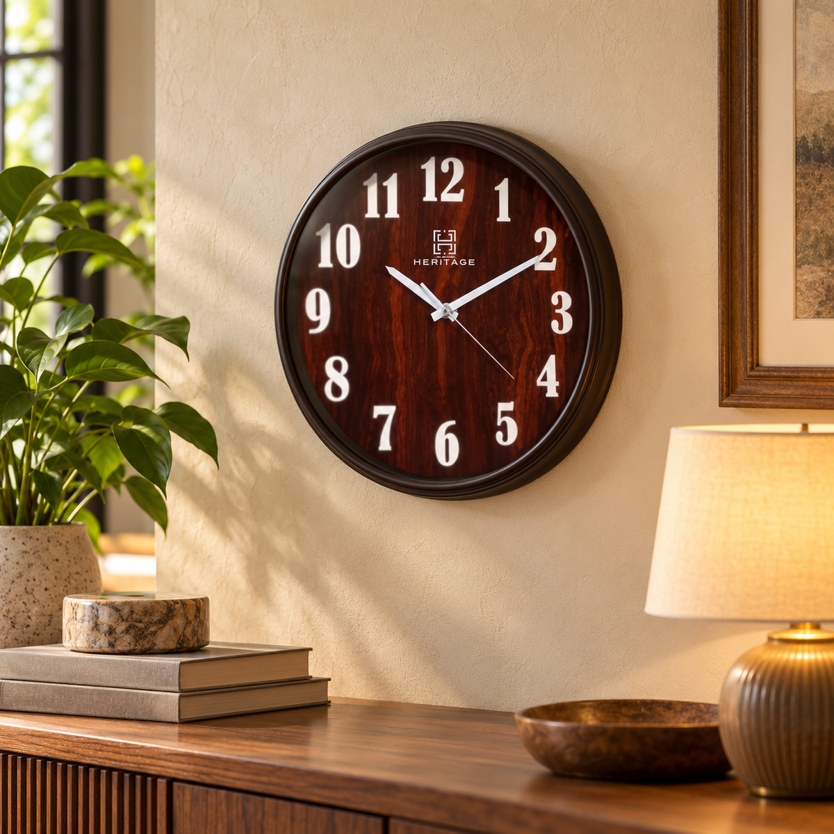 Heritage Oxford 14-inch classic wood grain wall clock