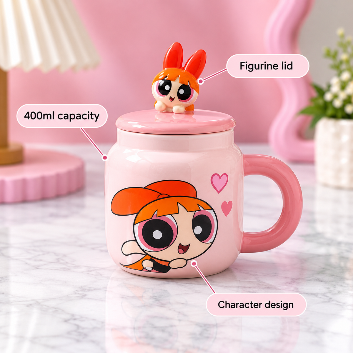 Powerpuff Girls 400ml Ceramic Coffee Mug with Lid – infographic
