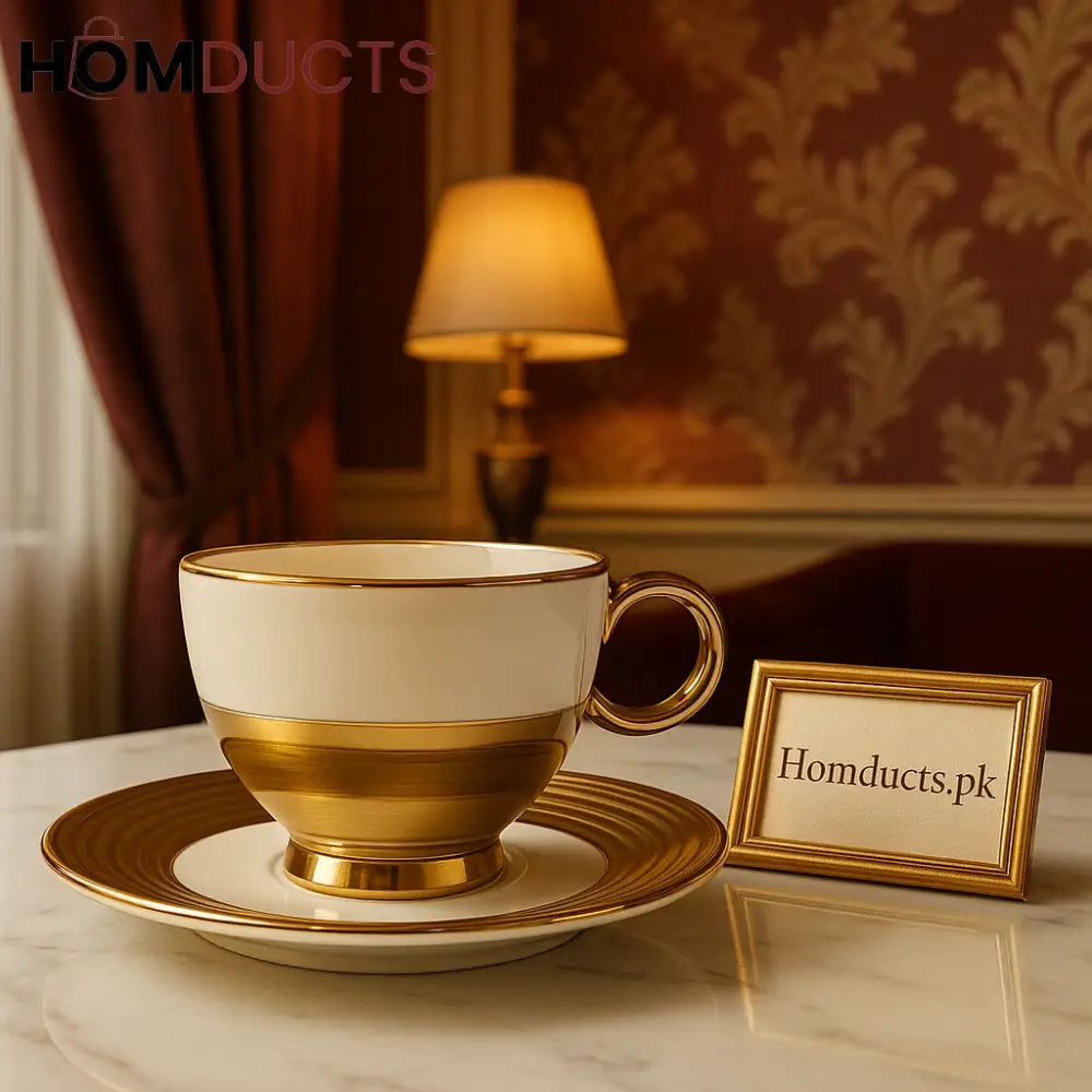 Imperial Gold Rimmed 6-Piece Teacup & Saucer Set – Luxury Porcelain Tea Cups