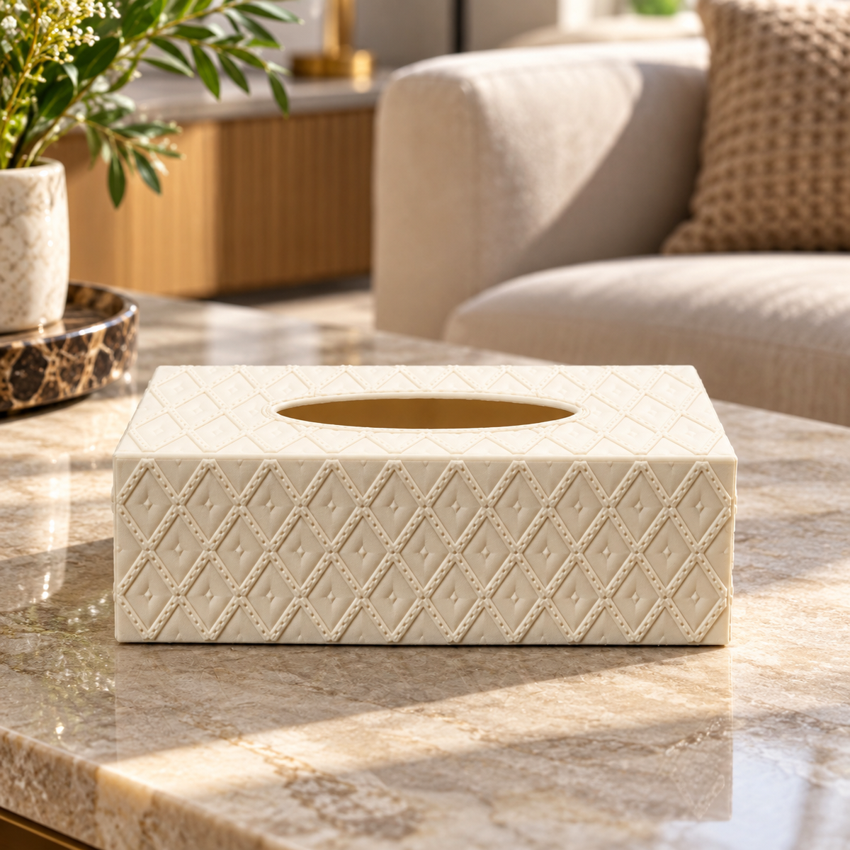 Ivory Embossed Diamond Tissue Box Holder