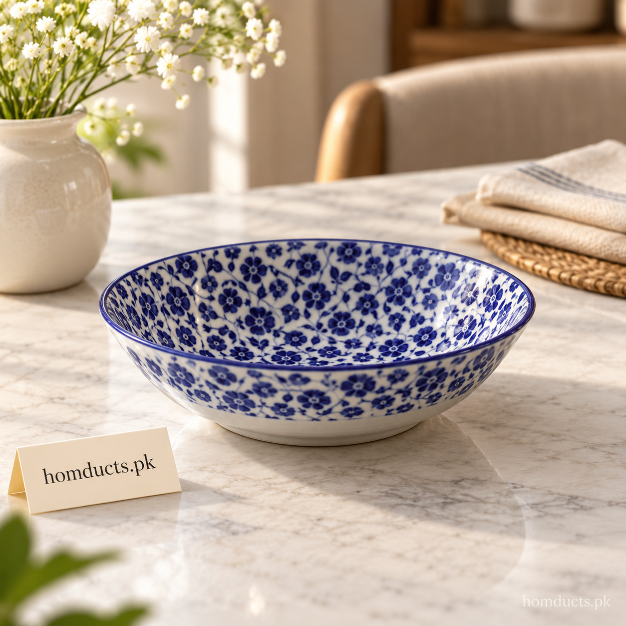 Blue Floral Ceramic Piyali Bowl – 6 Inch