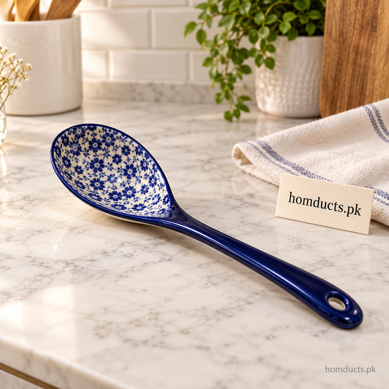 Blue Floral Ceramic Serving Spoon – Random Color