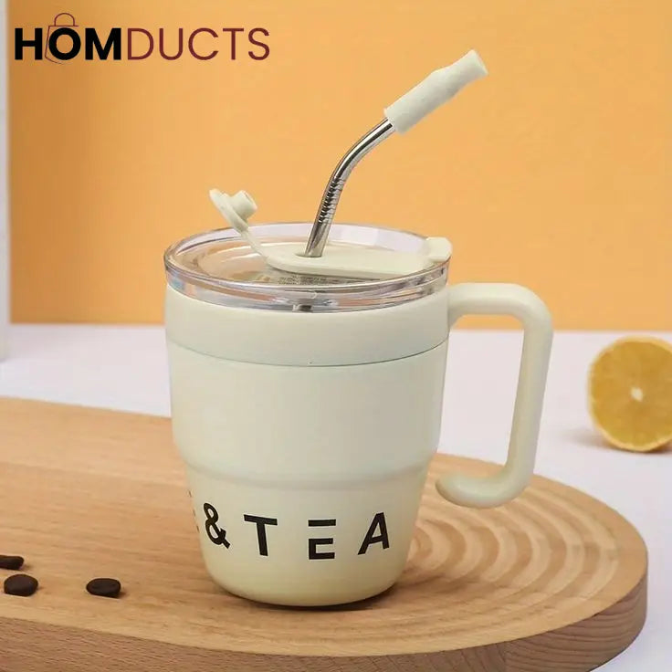 Korean Coffee Cup With Straw 480Ml White
