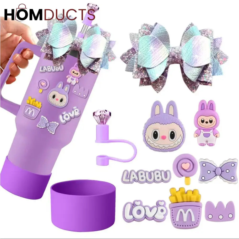 Labubu Themed Limited Edition Tumbler Set – 40oz Insulated Travel Mug with Accessories & Decorative Stickers
