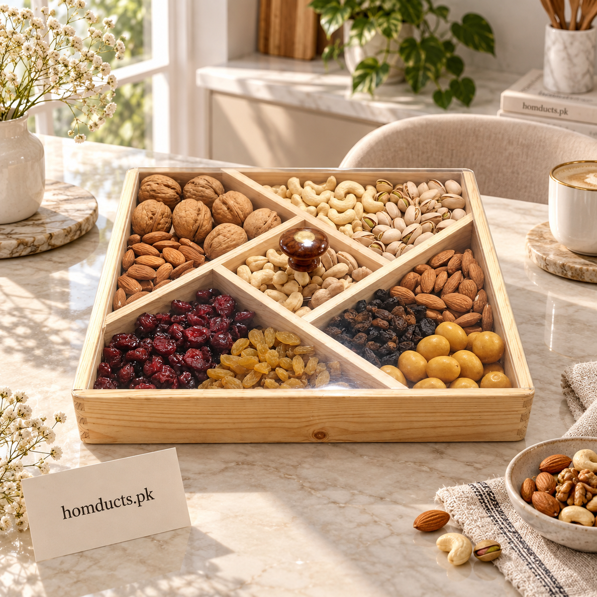 Large Square Wooden Dry Fruit Tray with Acrylic Lid
