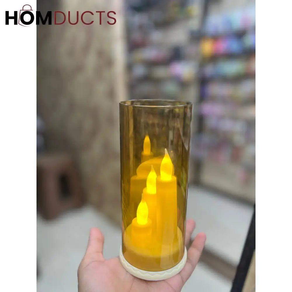 LED Candle Trio – Smoky Glass Ambient Candle Light