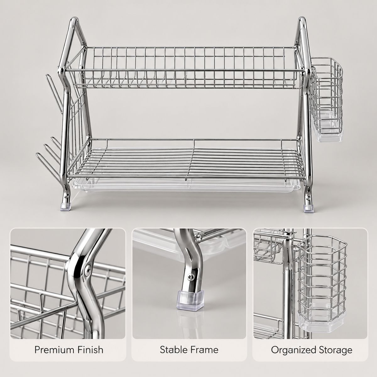 Luxury Golden Two-Tier Wire Dish Drying Rack product features