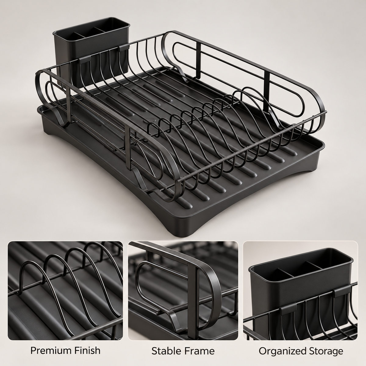 Modern Expandable Black Dish Drying Rack product features