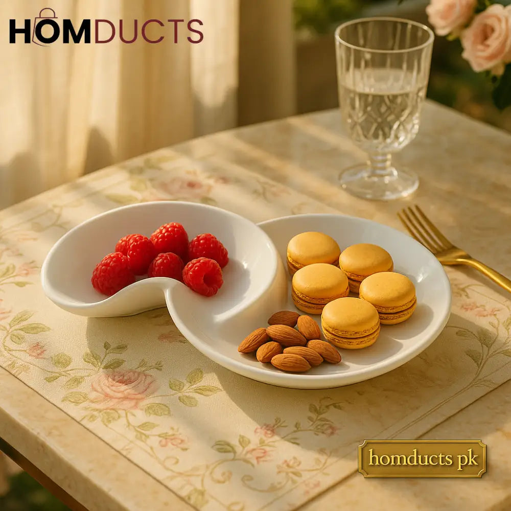 Luxe Dual-Section High Tea Platter – Porcelain Snack & Dessert Server