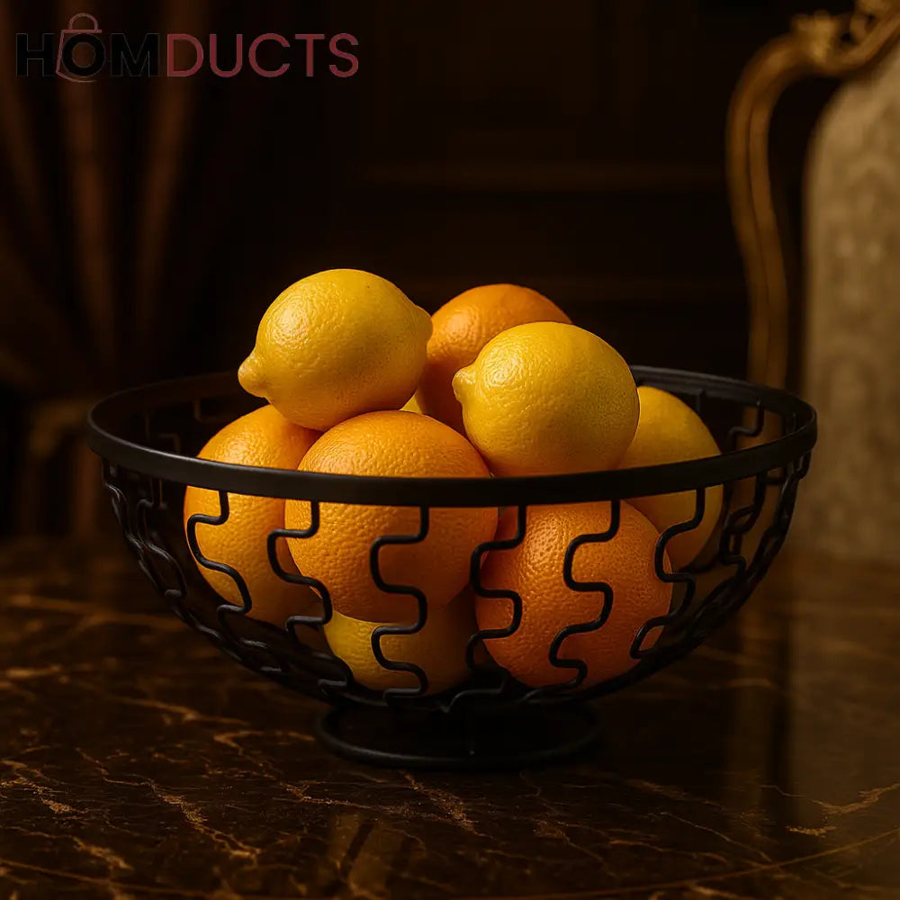 Luxury Black Metal Fruit Basket Bowl – Modern Decorative Table Organizer