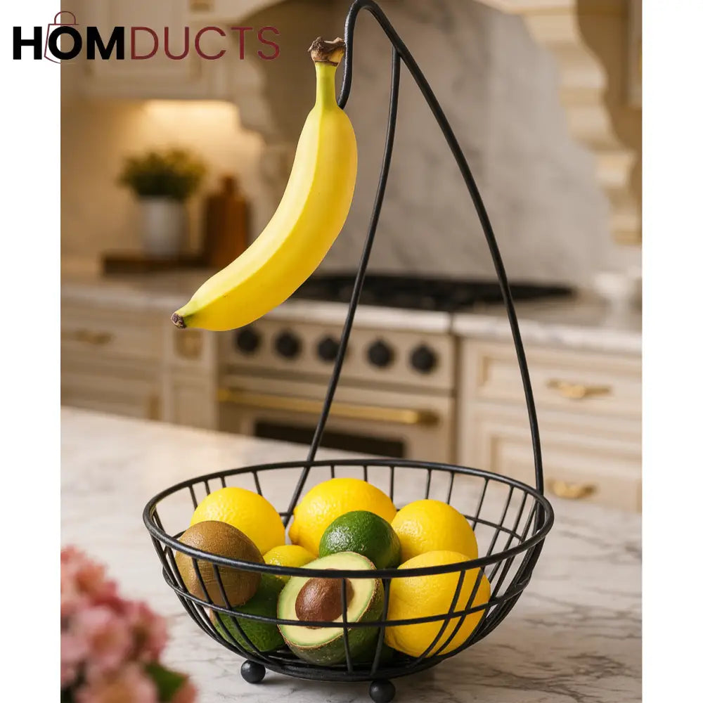Luxury Black Wire Fruit Basket – Decorative Countertop Organizer