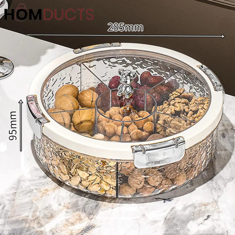 Luxury Crystal Snack Serving Bowl with Lid – 6-Compartment Dry Fruit & Nut Storage Organizer Tray