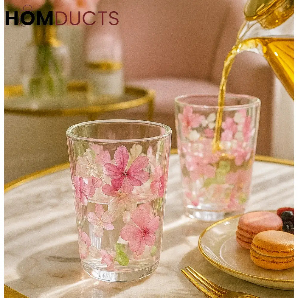 Luxury Double Wall Floral Glass Tumbler – Elegant Bloom Design for High-Tea & Daily Use