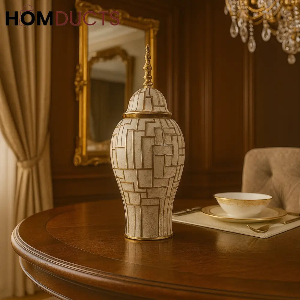 Luxury Geometric Decorative Jar with Lid – Modern Centerpiece for Dining & Living Room