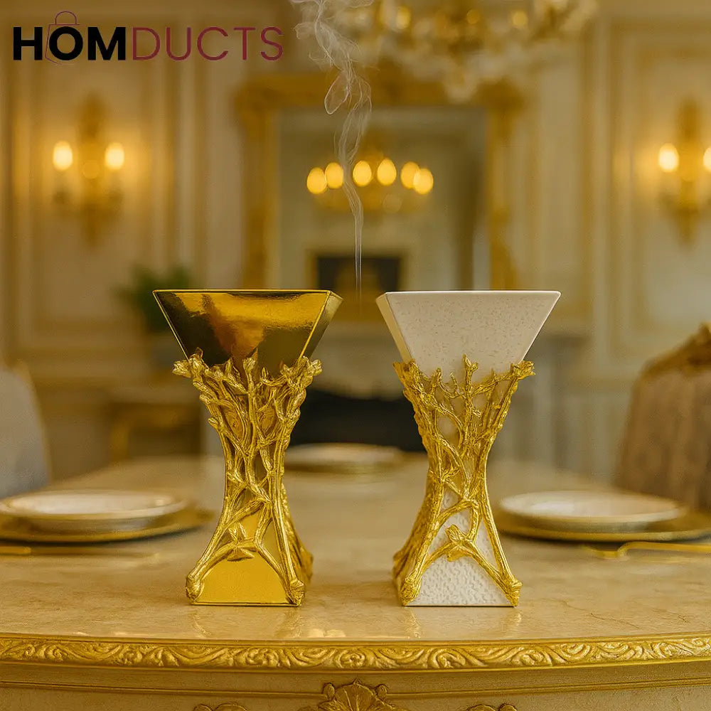 Luxury Gold Accent Incense Burner – 1PC Decorative Aromatherapy Holder