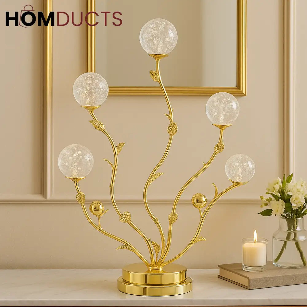 Luxury Gold Branch Crystal Globe Lamp – Elegant Entryway Accent Light