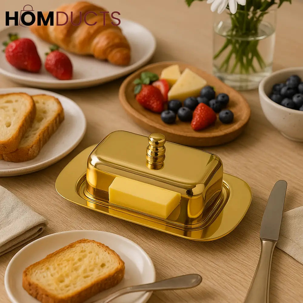 Luxury Gold Butter Dish with Lid – Elegant Brunch Tableware