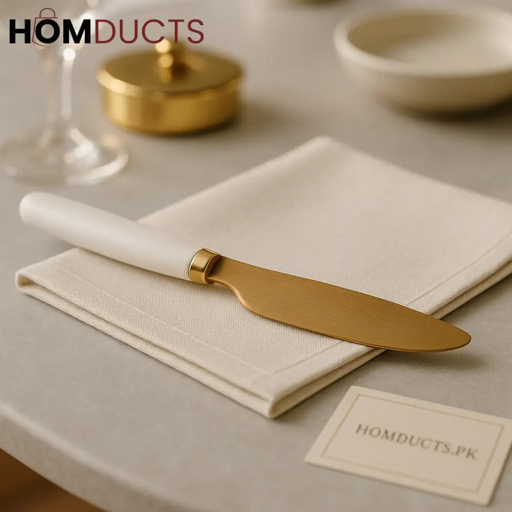 Luxury Golden Butter Spreader Knife – White Handle Premium Serveware