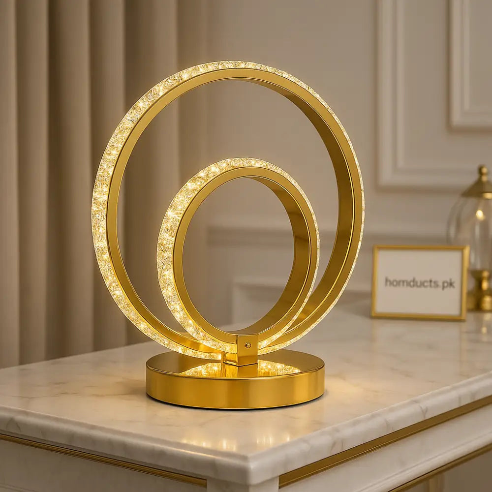 Luxury Golden Crystal LED Ring Table Lamp – Modern Decorative Lighting