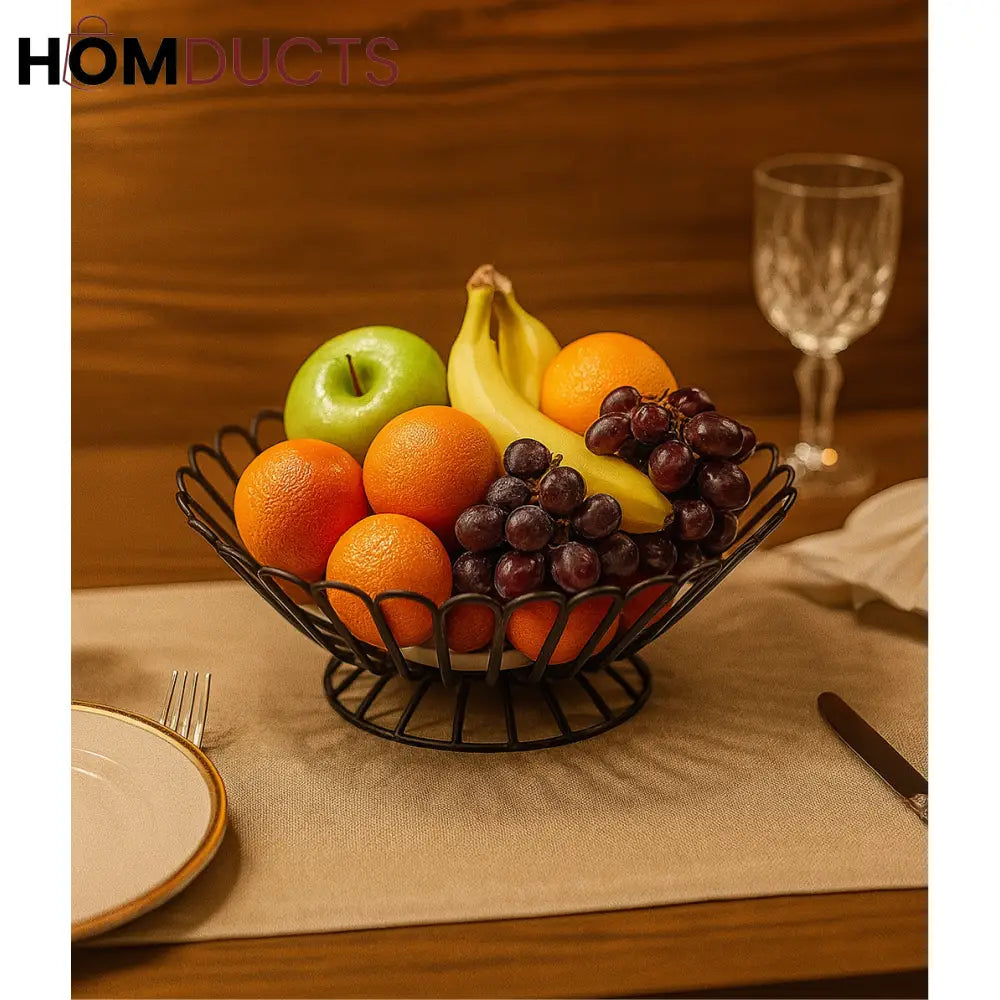 Luxury Metal Wire Fruit Basket for Dining Table – Black Decorative Fruit Bowl Organizer