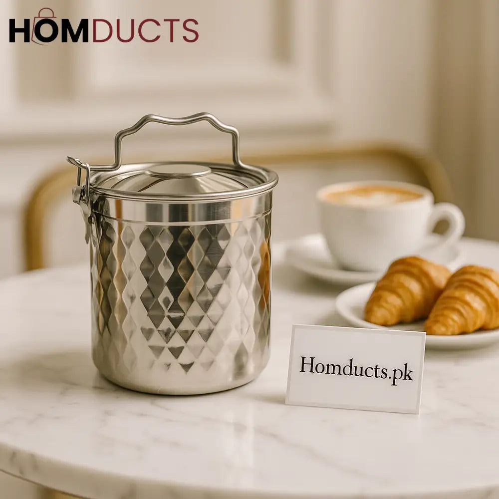 Luxury Stainless Steel Insulated Lunch Box – Diamond Pattern Food Carrier