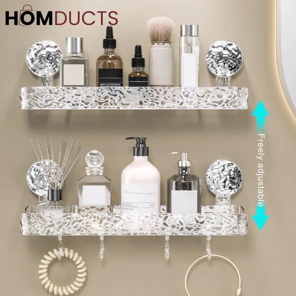 Straight suction shelves shown at different wall heights