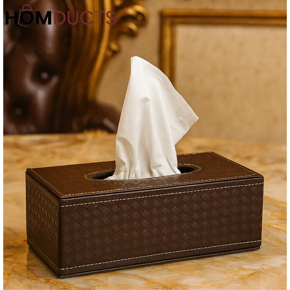 Luxury Woven Leather Tissue Box – Elegant Tabletop Dispenser
