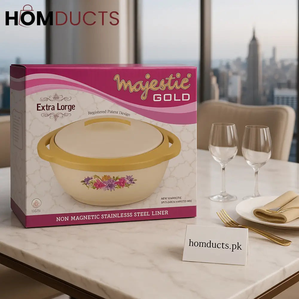 Majestic Gold Extra Large Hotpot – Premium Stainless Steel Casserole with Floral Design